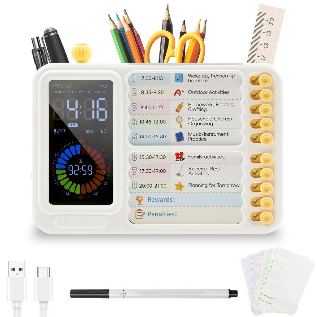 Visualization Task Timer LED Digital Countdown Countup Timer with Chore Chart Board & Large HD Color Screen Alarm Clock for Home