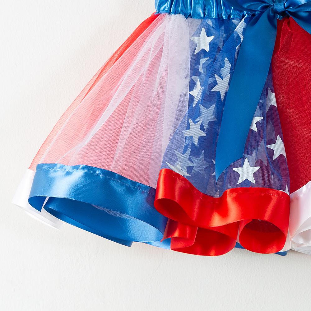 2026 Sternenflagge gefütterter Tüllrock für Mädchen - Europäisch & Amerikanisch Colorblock Netz bauschiger Rock