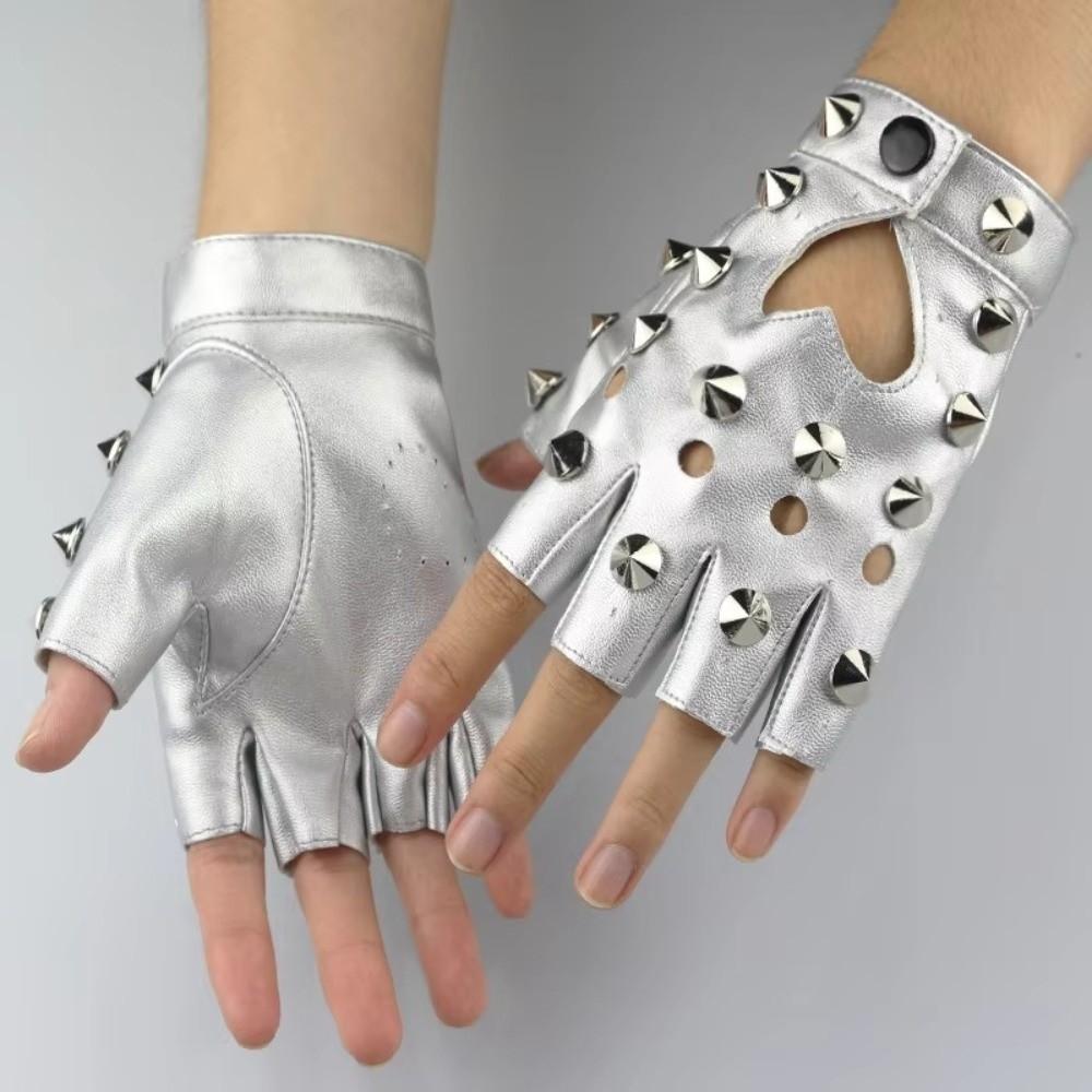 Edgy Fingerless Gloves Studded Details Half Finger Gloves Studded Leather Gloves  Hip-Hop