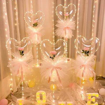 1 palloncino a forma di cuore e rosa a LED, palloncini a bolle luminosi per San Valentino, palline gonfiabili, decorazione per matrimoni per gli ospiti