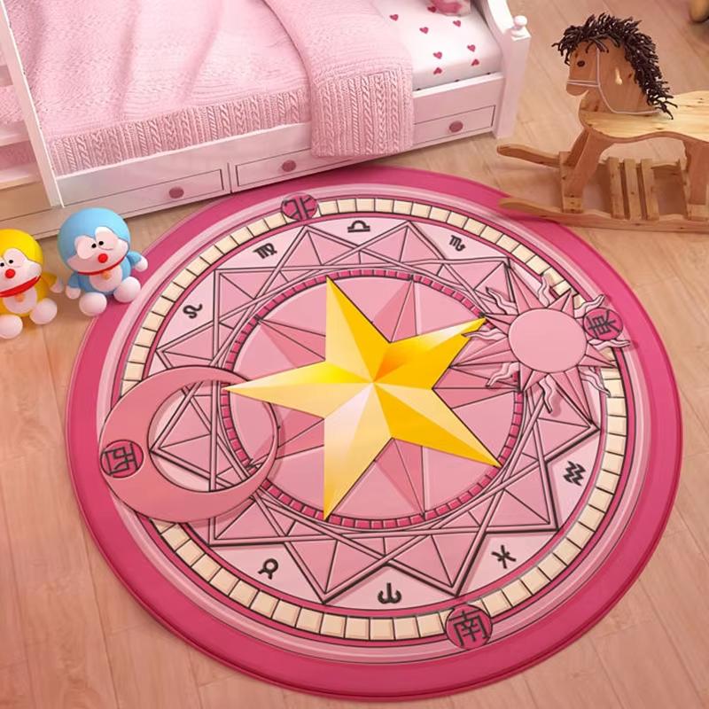 Bedroom Decor Pink Magic Star Array Carpet Living Room Balcony Non-slip Floormats Cartoon Circular Bedside Area Carpets Rugs