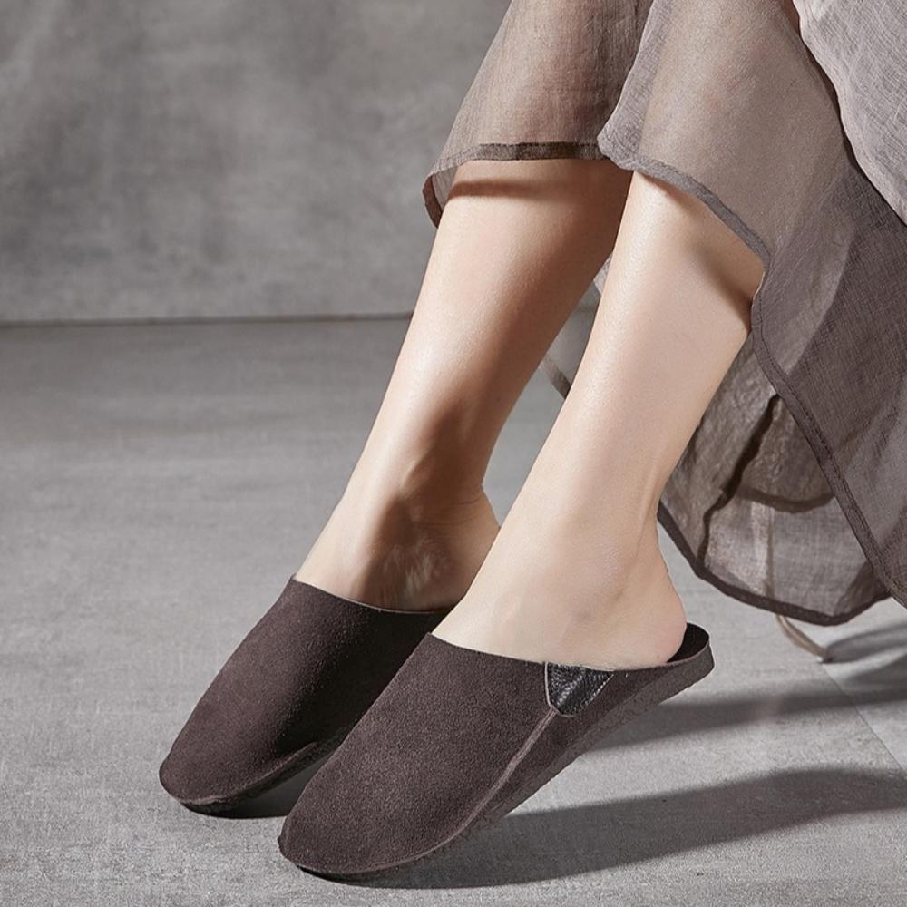 Slippers Women Leather Bag Head Slippers for Women Soft Bottom Soft Surface Cowhide Comfortable Home Slippers for Outdoor Wear
