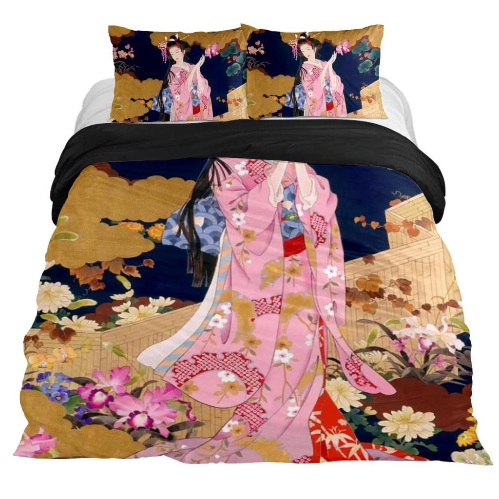 Koi Fish Duvet Cover Geisha Feeding Beast Autumn Time Culture Vibes Bedroom Decorative Japanese Style For Women Friends Gifts
