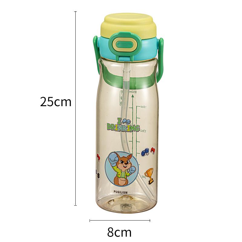 Water bottle new cartoon straw cup with buckle portable handle plastic cup student school cup wholesale