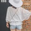 Women's Summer Lace Batwing-Sleeve Loose-Fit Lightweight Chiffon Blouse with Round Neck, Retro Style, Slimming and Waist-Defining Top