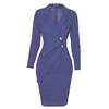 Women's Solid Color Long Sleeve V Neck Button Zipper Slim Fit Mid Length Formal Dress