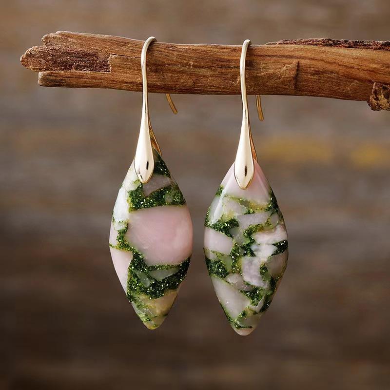 Women Irregular Natural Stone Dangle Earrings Bohemian Style