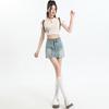Light Blue Denim Short Skirt for Women In Summer High Waist Slim and Elastic Small Hot Girl A-line Hip Skirt Wide Legs