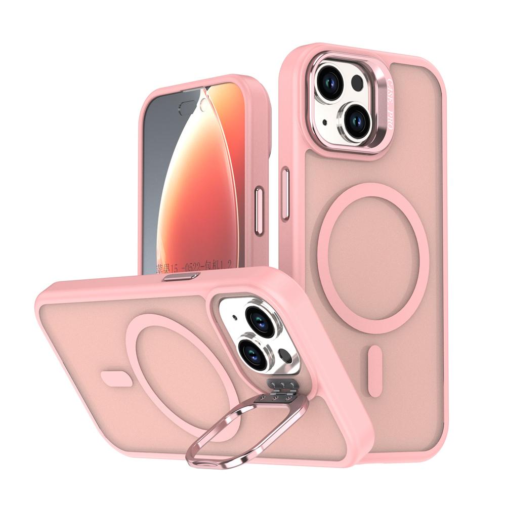 KEYSION Lens Stand Magnetic Phone Case for MagSafe for iPhone 13 14 15 Pro Max 15 Plus Matte Translucent Shockproof Back Cover