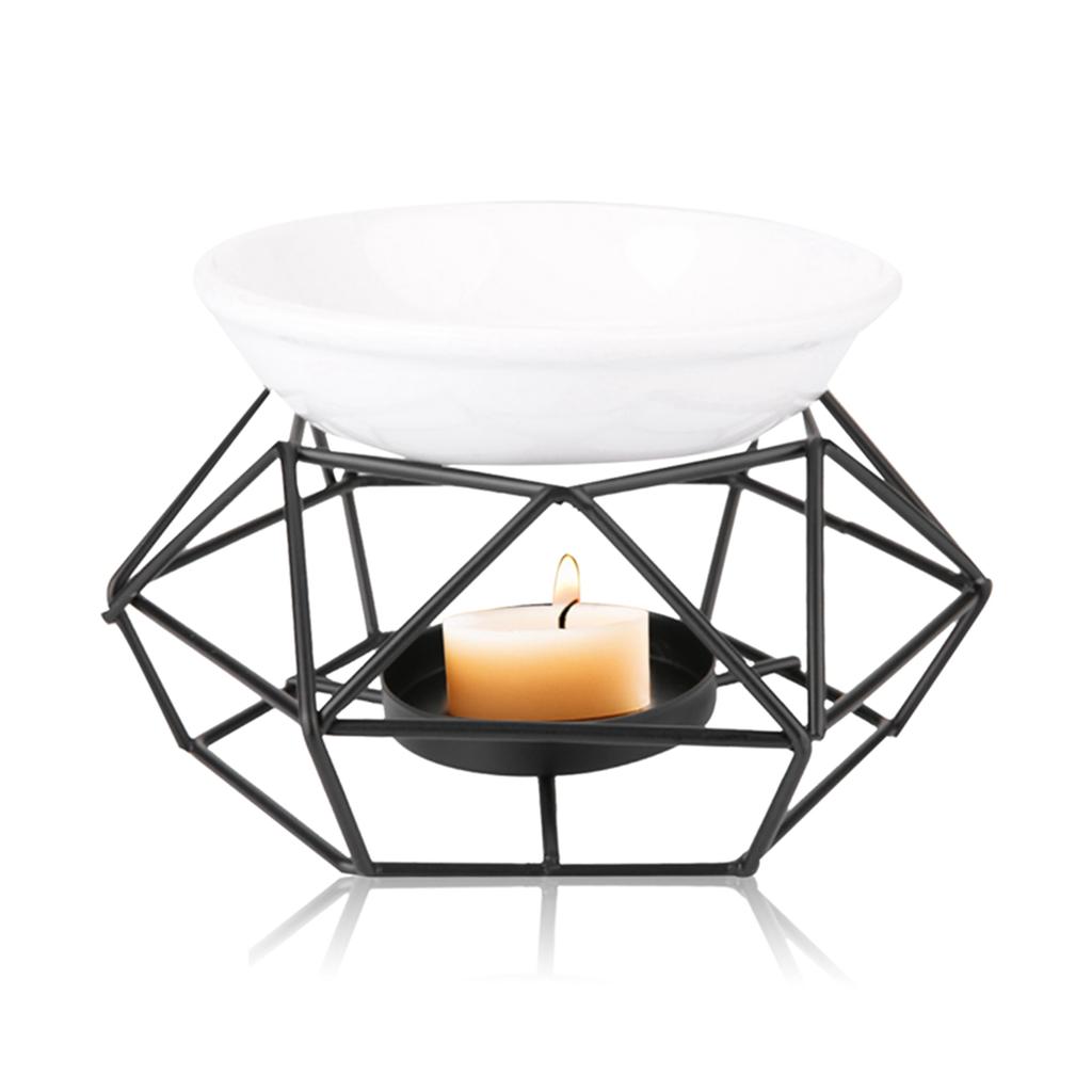 Geometric Iron Ceramic Essential Oil Aroma Burner Candle Holder Home Office Decoration