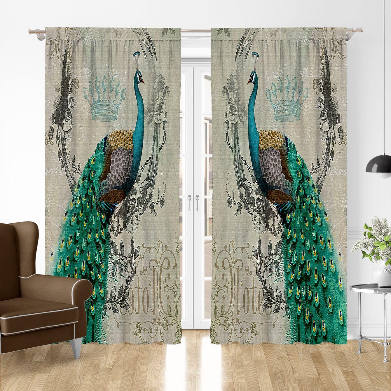 

Синий павлин с цветком павлина оконные шторы для гостиной роскошный разделитель спальни левый и правый 2 панели W100X240H(cm)x2Pcs&Hook