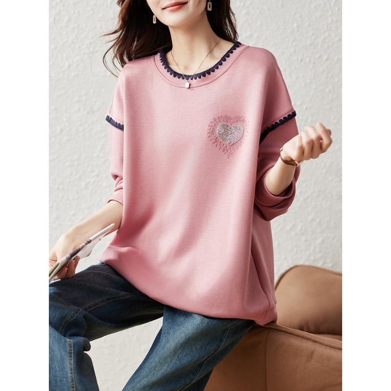 DIMANAF 2025 New Plus Size Spring Women Hoodies Pink Full Sleeve Purple. Pockets Loose Casual Solid Design Basic Tops T-Shirt New Pullover