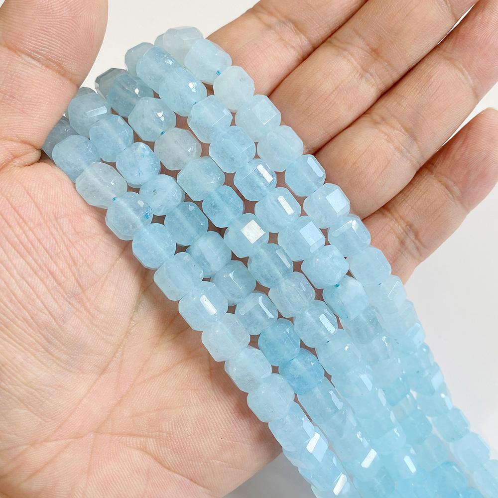 7-8MM Faceted Square Shape Chalcedony Natural Stone Loose Cube Spacer Beads for Jewelry Making Diy Bracelet Accessories