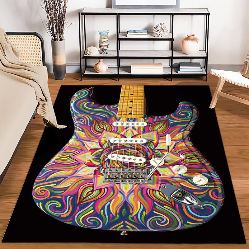 Colorful Psychedelic Guitar Design Non-slip rug suitable for living room and bedroom sofas