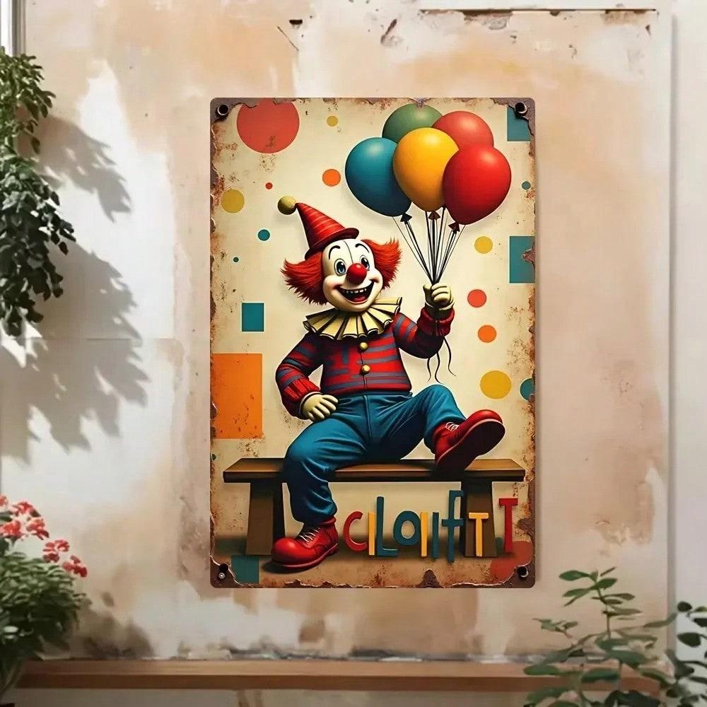 

1PC Vintage Metal Tin Sign Clown Retro Wall Art Colorful Distressed Home Decor 20x30 різнокольоровий