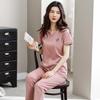 Women's 100% Cotton Summer Pajama Set - Short Sleeve Top & Long Pants, Lightweight & Versatile for Outdoor and Casual Wear