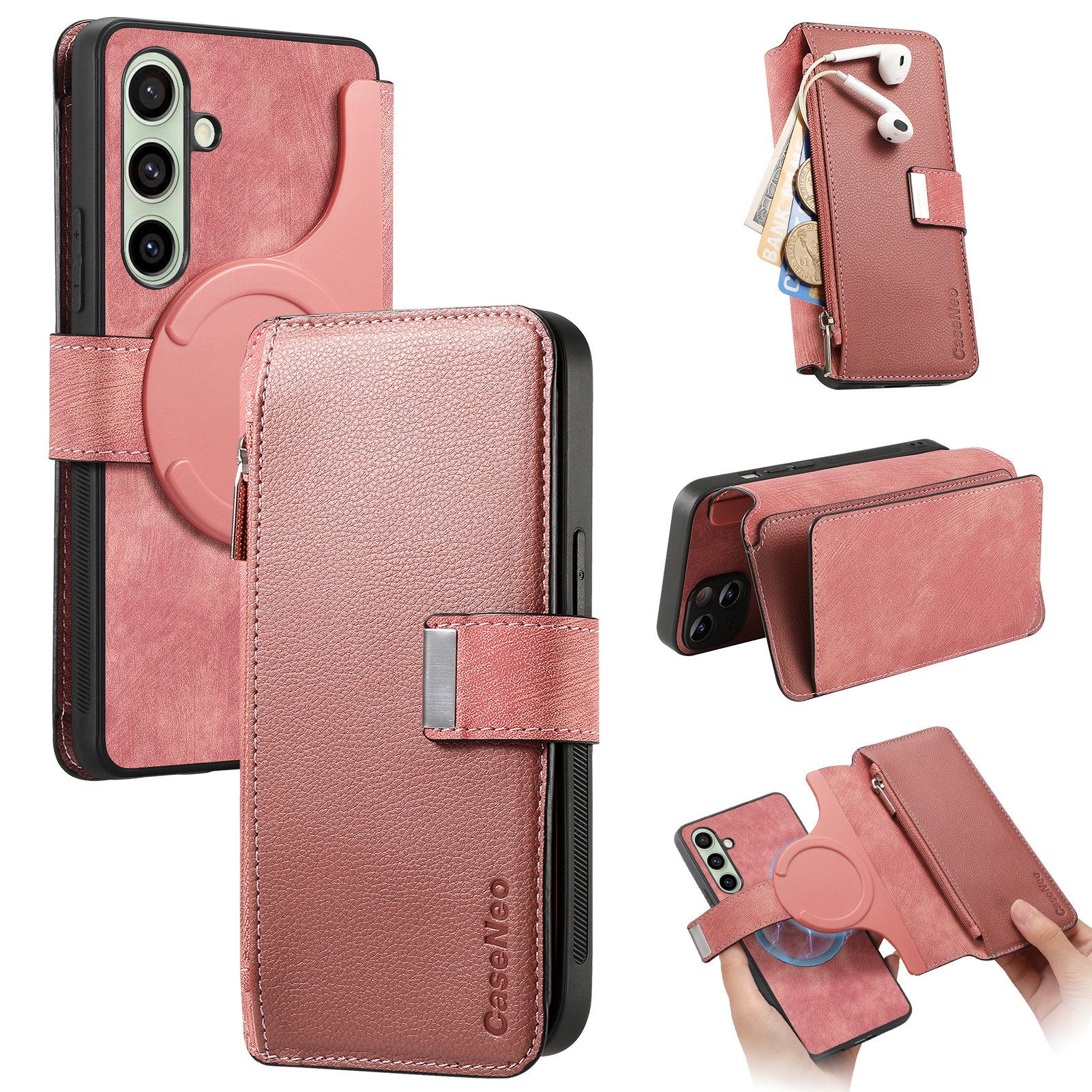 

For Samsung Galaxy S24+ Case CASENEO MW-02 Detachable Magnetic Leather Flip Phone Cover Pink