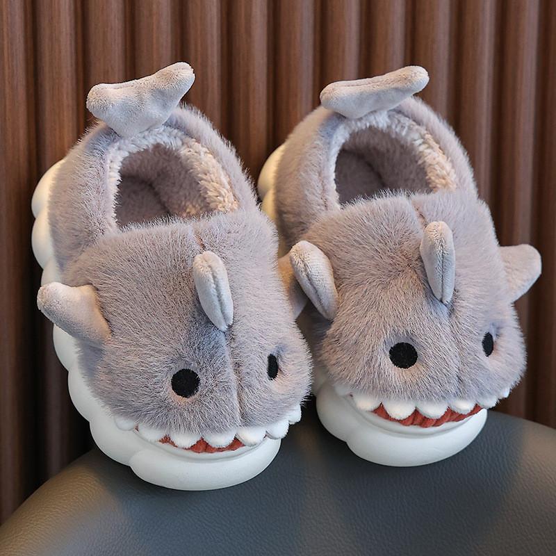 

Cozy Waterproof Kids Shark Slippers For Boys Girls Warm Indoor Winter House Shoes 24-25≈Foot Length15-16cm сірий колір