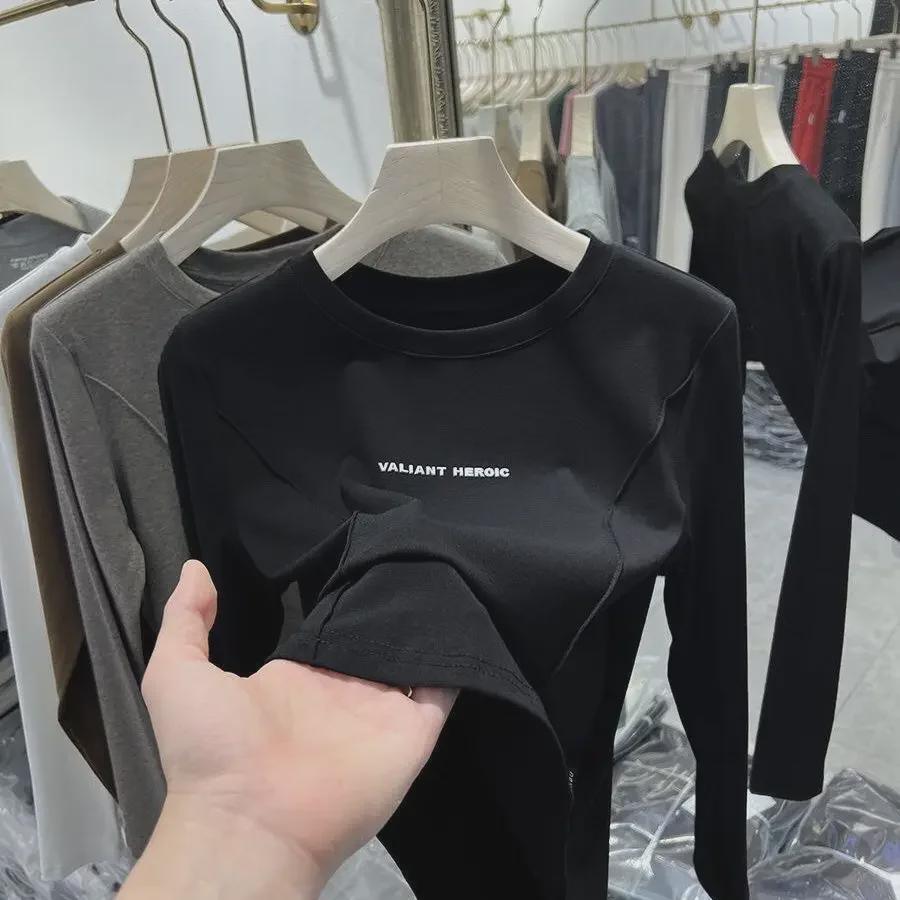 Trendy Double-Sided German Velvet Long-Sleeve T-Shirt for Autumn/Winter - Warm, Fashionable White Base Layer