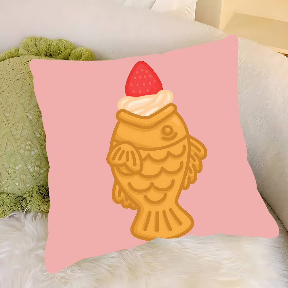 

Kawaii Taiyaki Pillow Case Removable Washable Cushion Cover – All-Season Soft Linen 12x12Inch