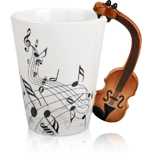 Maustic Guitar Mug, Music Gifts for Men, Guitar Gifts for Guitar Players, Christmas Birthday Gifts for Music Lovers, Music Teacher Gifts, Ceramic Mug Violin