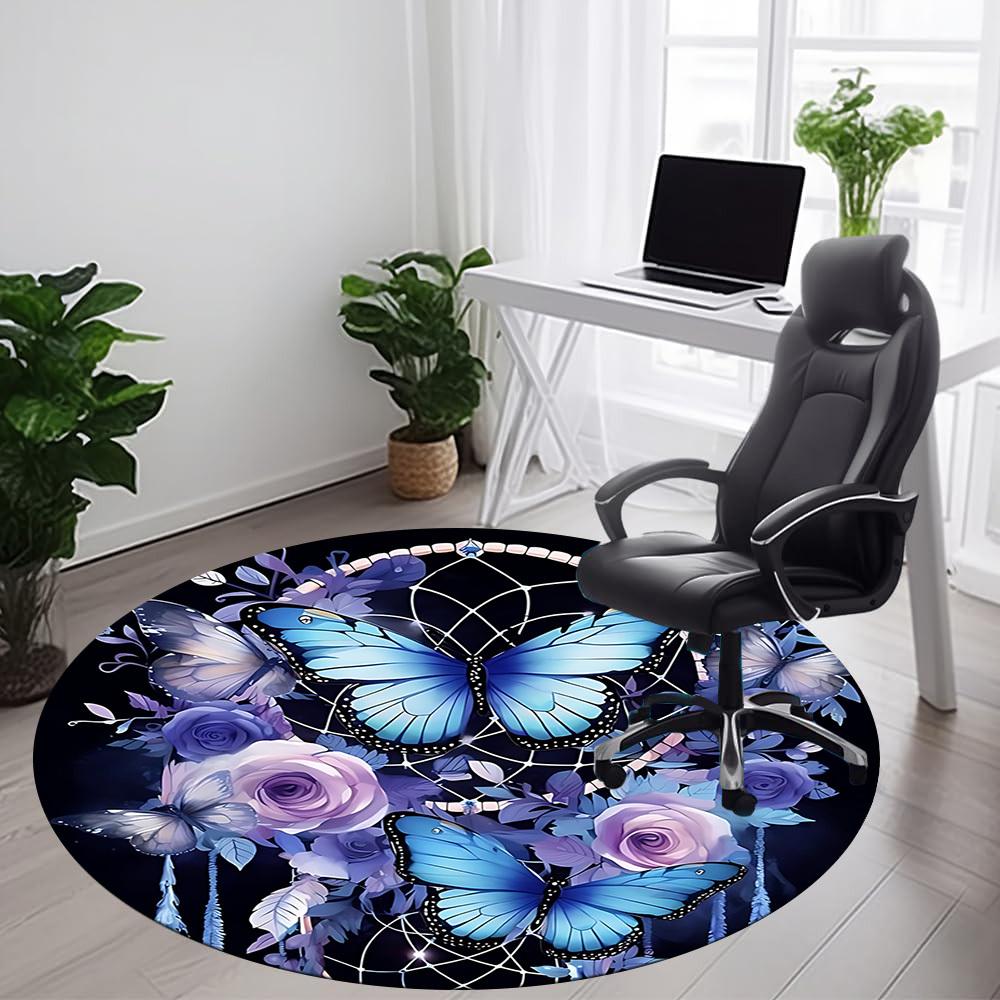 1PC Butterfly Dreamcatcher Office Round Area Rug, Indoor Mat Suitable ForOffice, Under Office Chairs Bedroom Living Room Home Decor, Room Deco, D140
