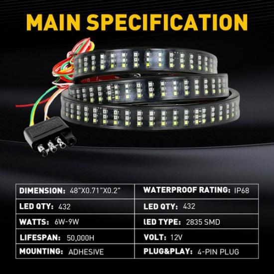 48" Truck Tailgate Inch LED Light Bar Brake Reverse Turn Signal Stop Tail Strip