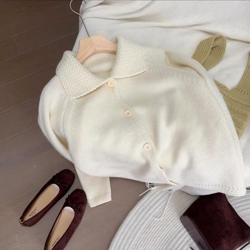 Lazy retro milk fu sweater jacket women's autumn and winter loose soft waxy lapel knitted cardigan art raw top