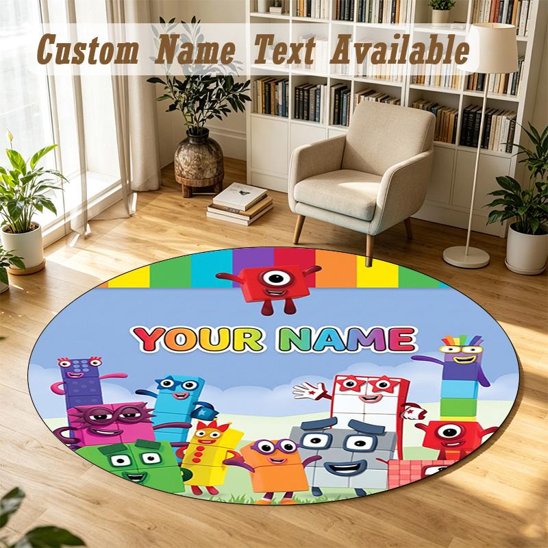 Round Rug Custom NameNumberblock Pattern Non Slip Carpet Home Floor Decor