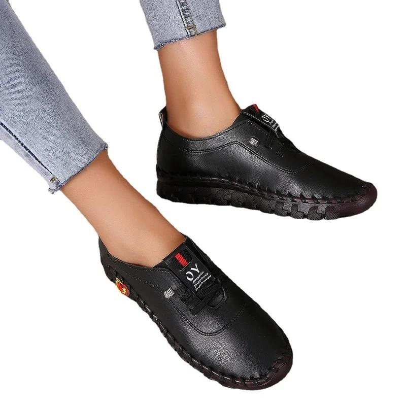 Retro Sewing Sneakers for Women Shoes Non-slip Loafers Fashion Lace Up Casual Shoes Female Soft Mom Shoe Zapatillas Mujer