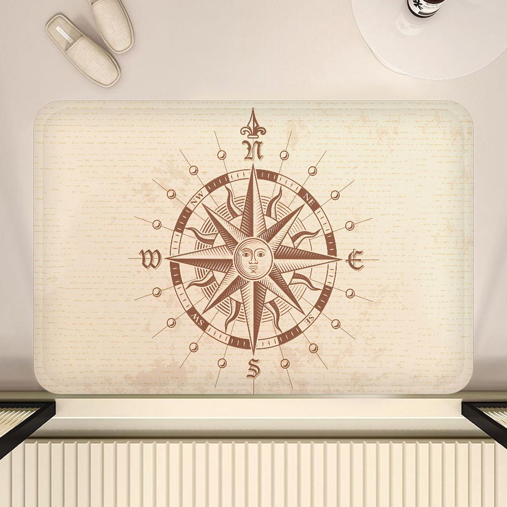 Nautischer Kompass Flur Teppich Waschbar Rutschfest Wohnzimmer Sofa Stühle Bereichsmatte Küche Fußmatte Bereichsteppich