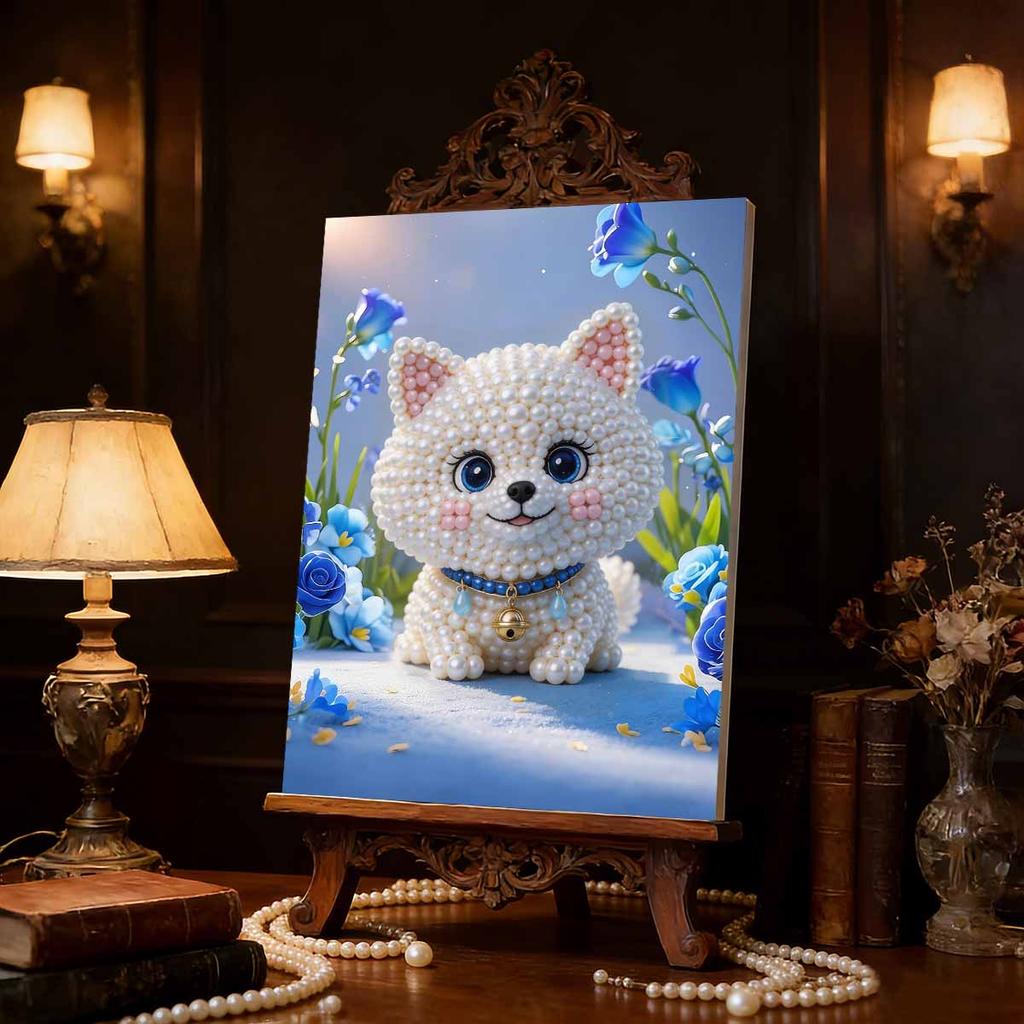 DIY Little White Dog Pearl Art Painting for Home Wall Decor Arts Craft  for Adults/Beginners Gift Idea Home Decor Without Frame