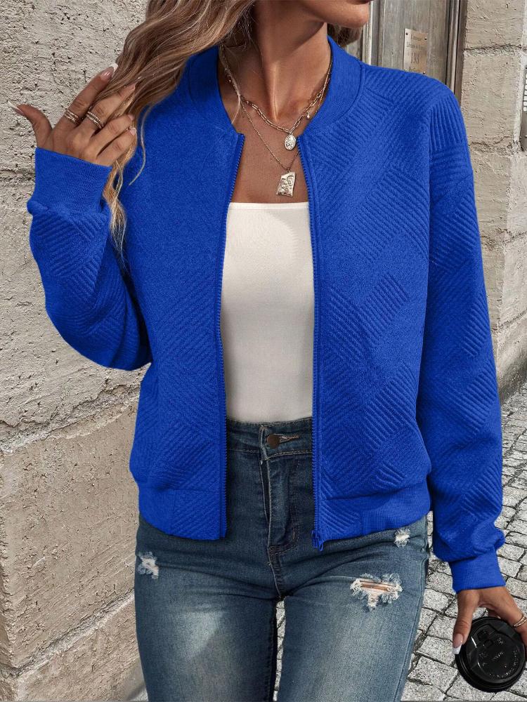 Plus Size Women Autumn Solid Color Zip-Up Jacket Long Sleeve Casual Loose Baseball Collar Casual Oversized Coat
