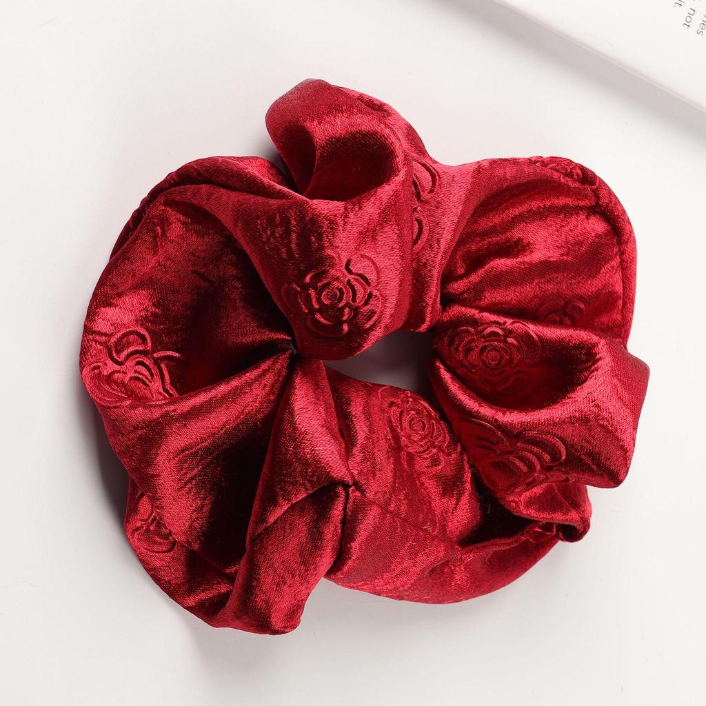 French Retro Satin Camellia Jacquard Hair Tie