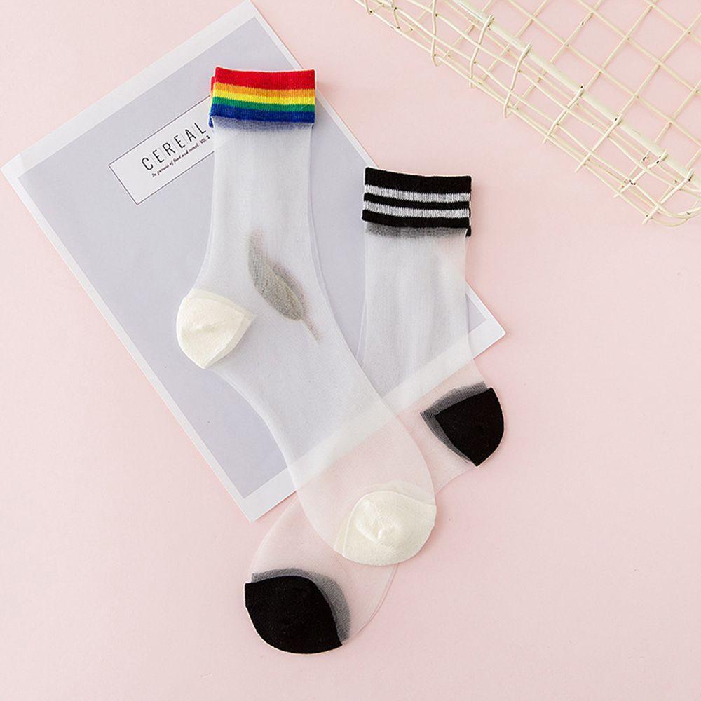Christmas Summer Glass Silk Transparent Harajuku Women Socks Short Socks Rainbow Ankle Socks