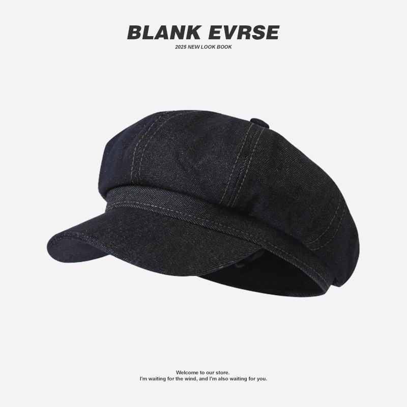 Cowboy beret women's season ins retro versatile big head circumference octagonal hat Japanese face small cloud hat