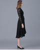 Black Hepburn-Style Patchwork Lace A-Line Dress - Plus Size, Mid-Length, Autumn/Winter Collection