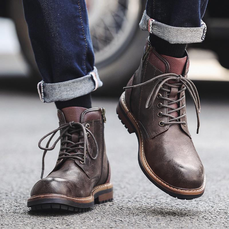 Fashion Men's Classic Retro Work Boots Mens Fashion Ankle Desert Boot Men High-top Lace-up Casual Leather Shoes Good Quality