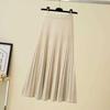 Women's High Waist Wool Knit A-Line Pleated Midi Skirt - Autumn/Winter Slimming Umbrella Hem