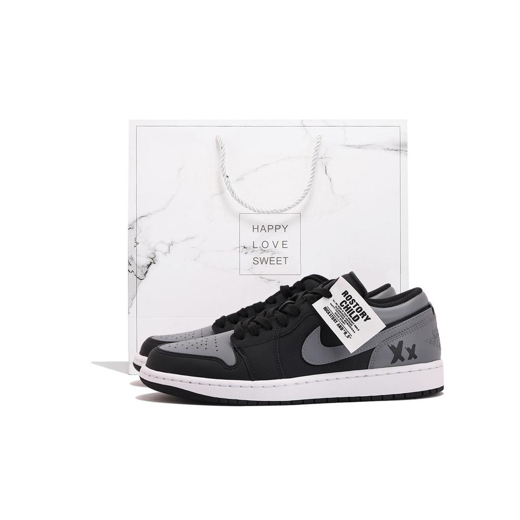 Jordan Air Jordan 1 Abrasion Resistant Coverage Low top Vintage Basketball Shoes Unisex Black Gray 553558-067(Team-SBOX)-Random packaging bags