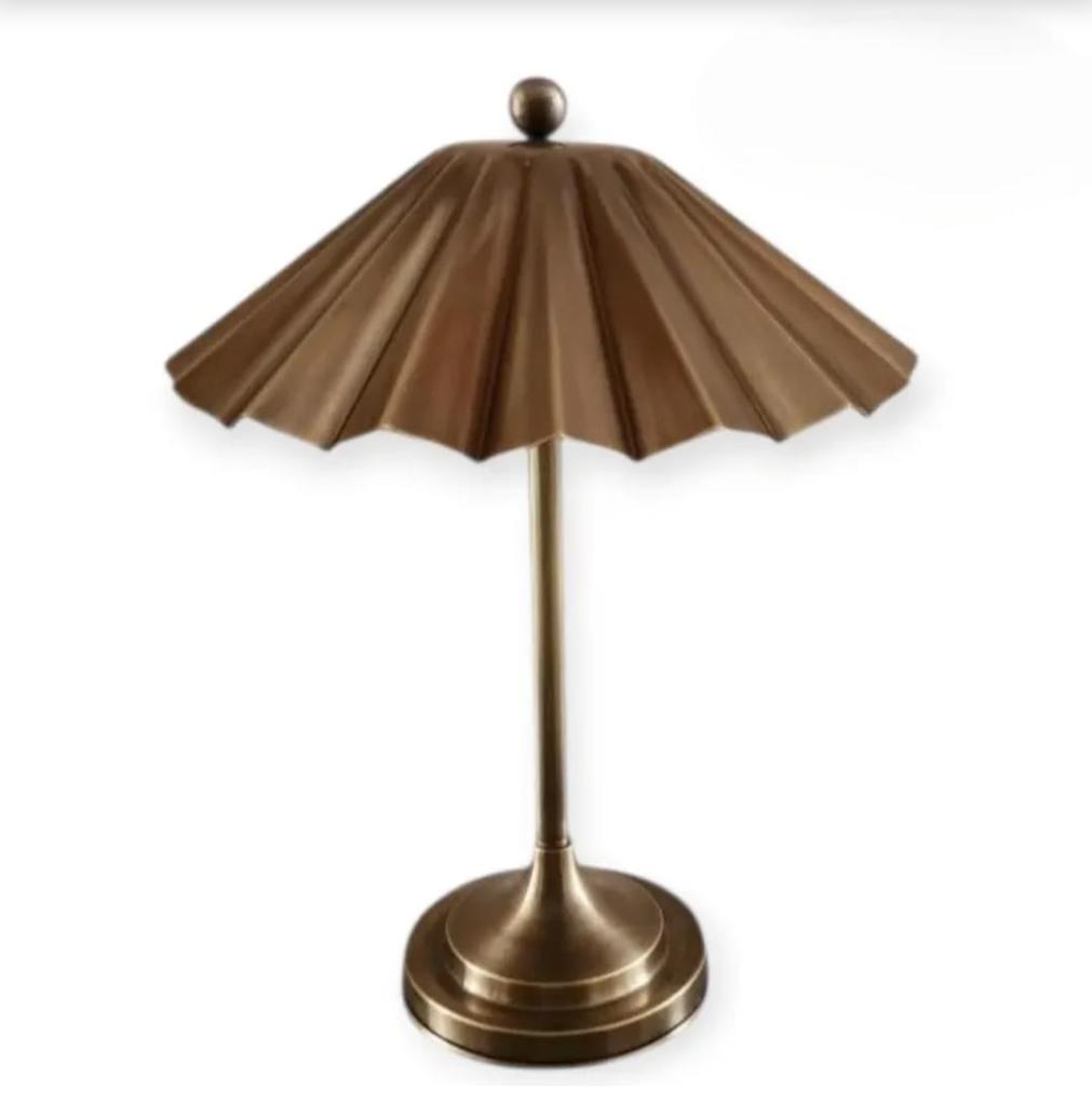 Vintage Brass Table Lamp with Pleated Shade Mild Century Modern Beside Light Retro Brass Desk Lamp For Bedroom or Living Room Decor Gift