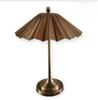Vintage Brass Table Lamp with Pleated Shade Mild Century Modern Beside Light Retro Brass Desk Lamp For Bedroom or Living Room Decor Gift