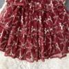 Summer Lace Hook Flower Embroidered Bubble Sleeve Dress for Womenfashion Slim Waist Dress Female A-line Cake Party Retro Dress