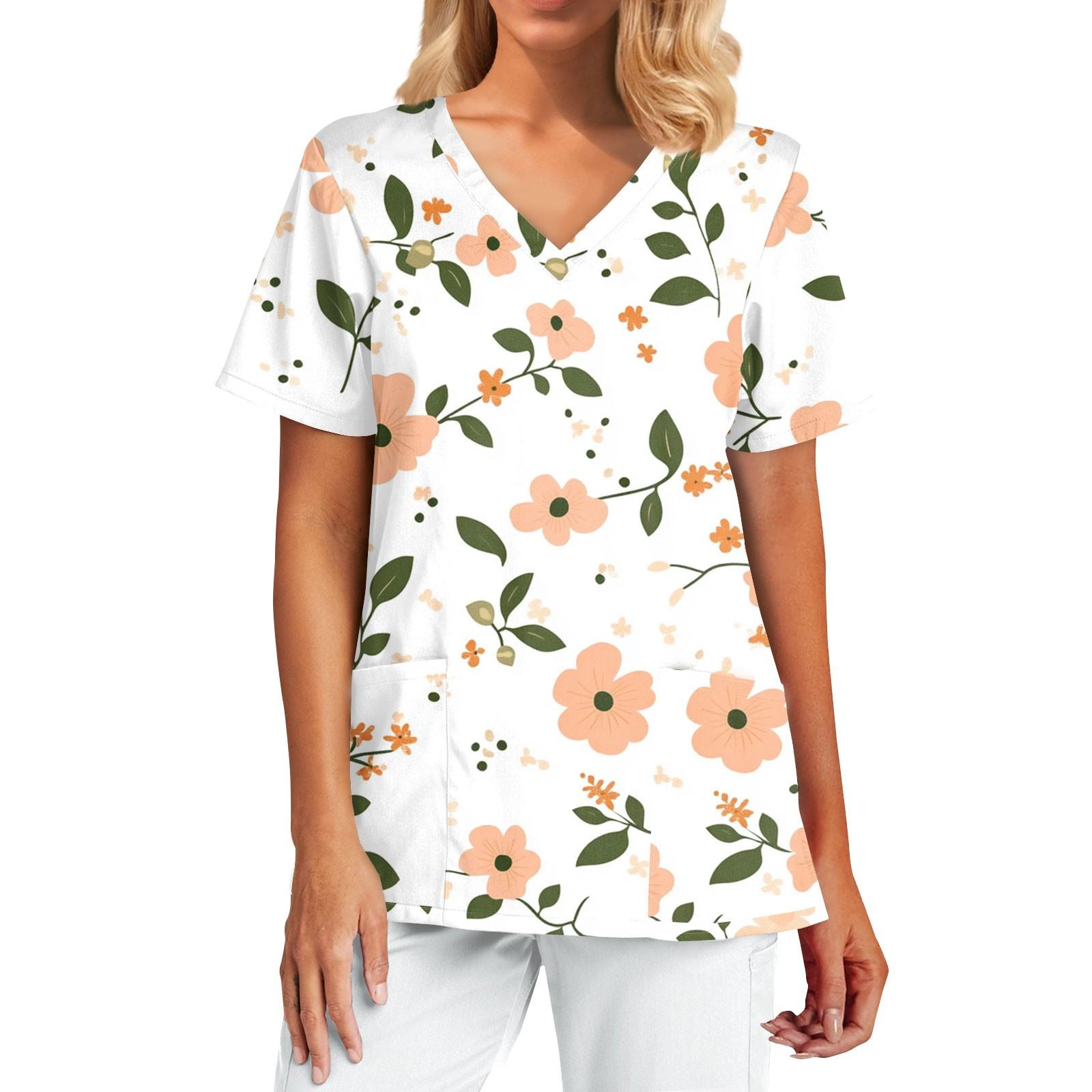 Women s Fashion Print Short Sleeve V Neck Pocket  Top XXXXL