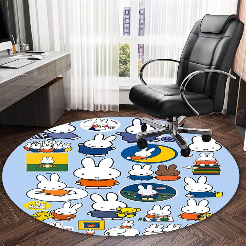 1pc Miffy3 Print Round Carpet Chair Round Carpet Suitable for Bedroom Living Room Home Decorative Carpet