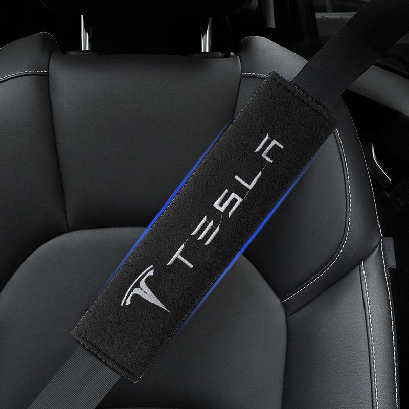2Pcs Car Safety Belt Shoulder Cover Pad Plush Seat Belt Shoulder For Tesla Model 3 Model X S 2016-2020 Decals TM3 TMX TMS Decal