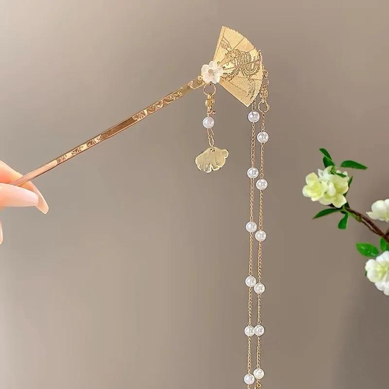 Retro Chinese Style Tassel Hair Clip For Women Hair Stick Pins Flower Handmade Hairpins Charm Jewelry Accessories Hair Ornaments