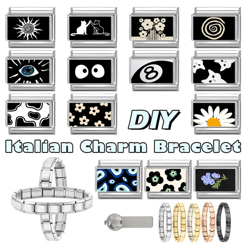 Y2k Colorful Charm Cat Star Dog Flower Eyes Butterfly Shell Italian Charm Links Fit 9mm Stainless Steel Bracelet DIY Making Gift