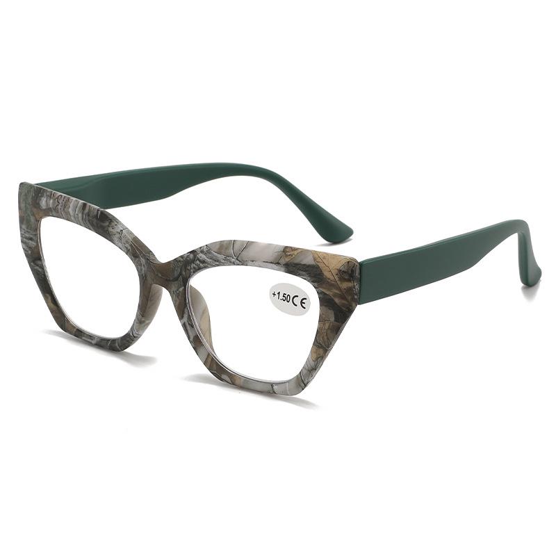 Cat-eye Unisex Color-block Reading Glasses with Large Frame