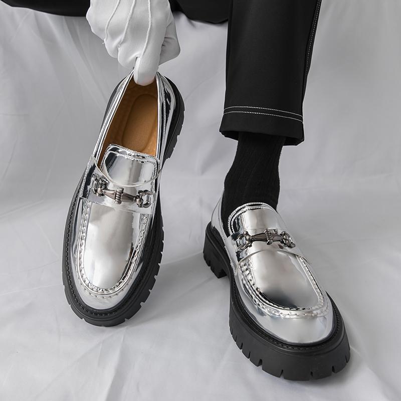 Fashion Fashionable Advanced Leather Casual Slip on Non-slip Metal Buckle Decoration Men's Trendy Celebrity Hairstylist  Loafer Shoes